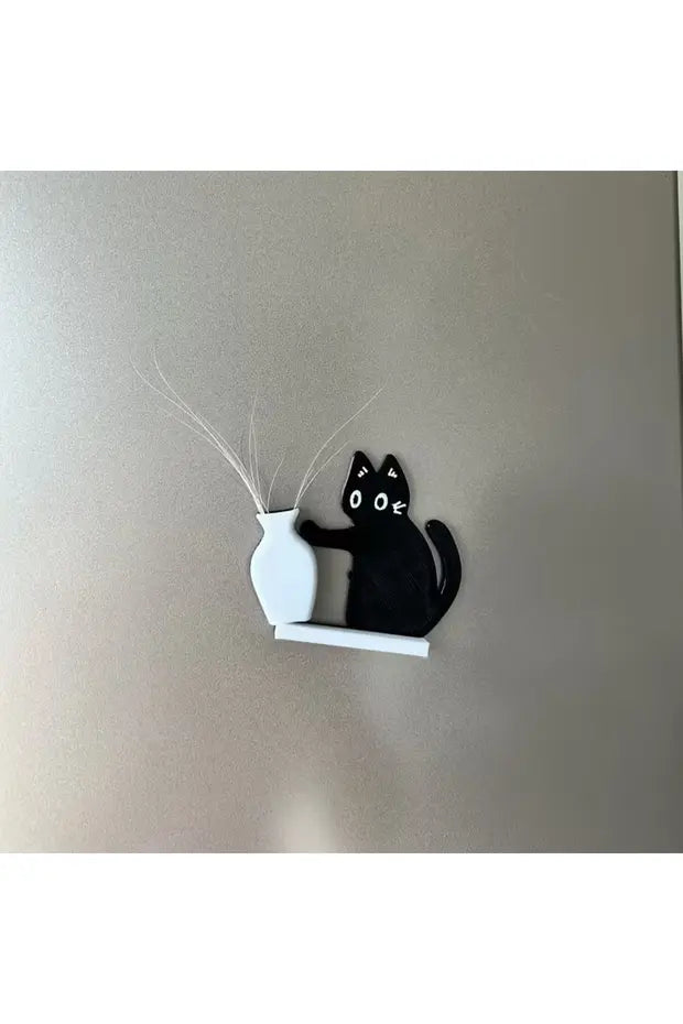 Miorapet Kedi Bıyığı Toplayıcı Vazolu Buzdolabı Süsü (Magnet)