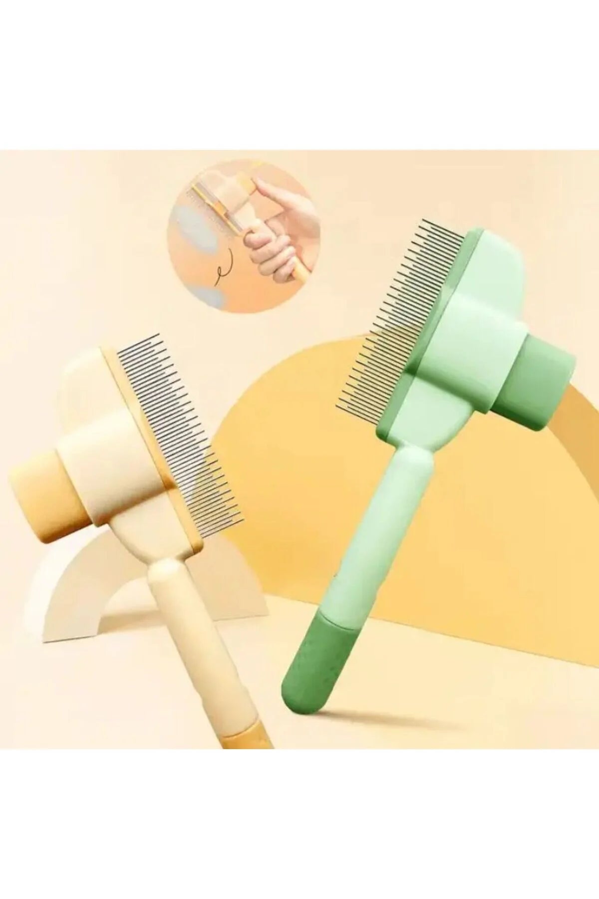 Miorapet Tek Tuşla(MASAJ ETKİLİ) Kolay Temizlenir Basmalı Kedi Köpek Tarağı(sarı renk gönderilecektir)